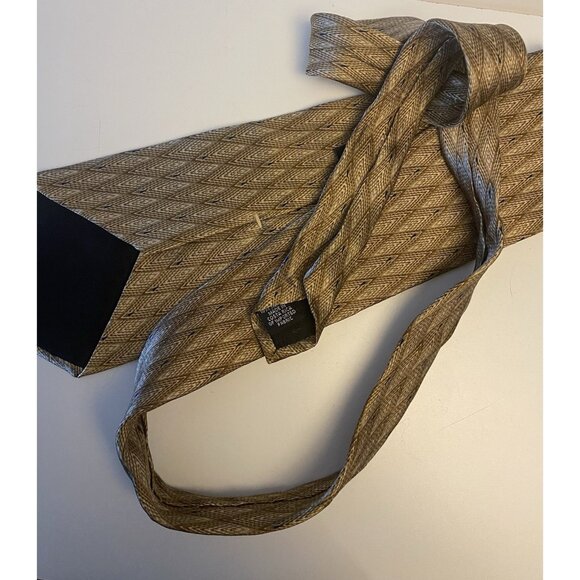 Mens Bill Blass 100% Silk Necktie Brown Navy 57Lx4W Abstract Peacock Feathers - Picture 4 of 7